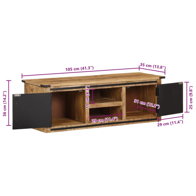 Szafka pod TV, z drzwiczkami, 105x35x36 cm, lite drewno mango