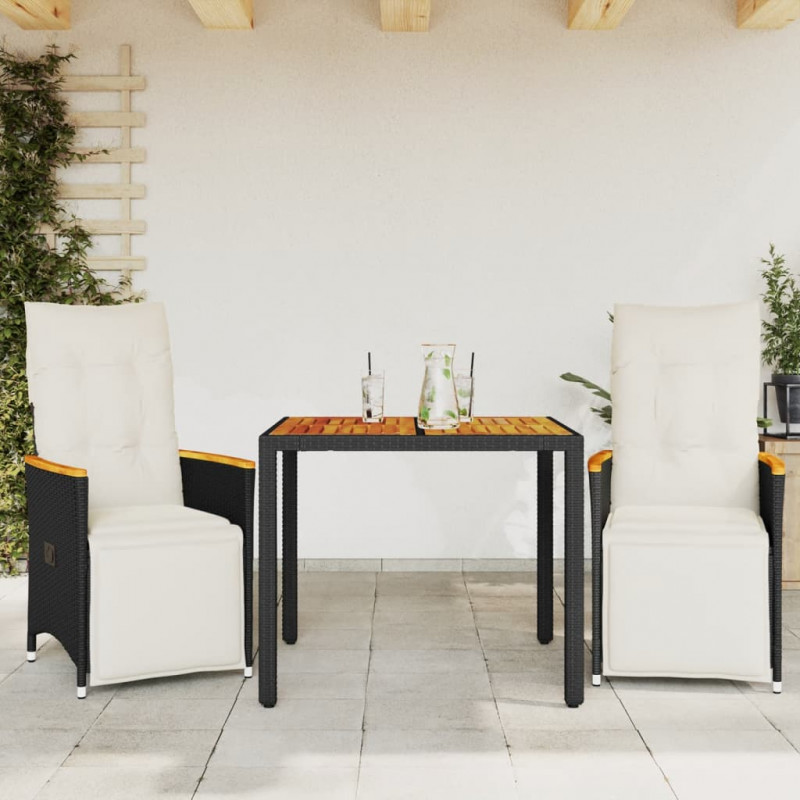 3-cz. zestaw ogrodowych mebli bistro z poduszkami, czarny