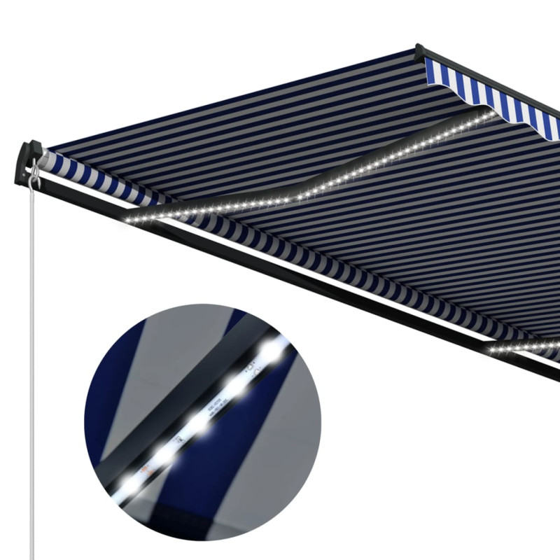 Markiza z LED i czujnikiem wiatru, 350x250 cm, niebiesko-biała
