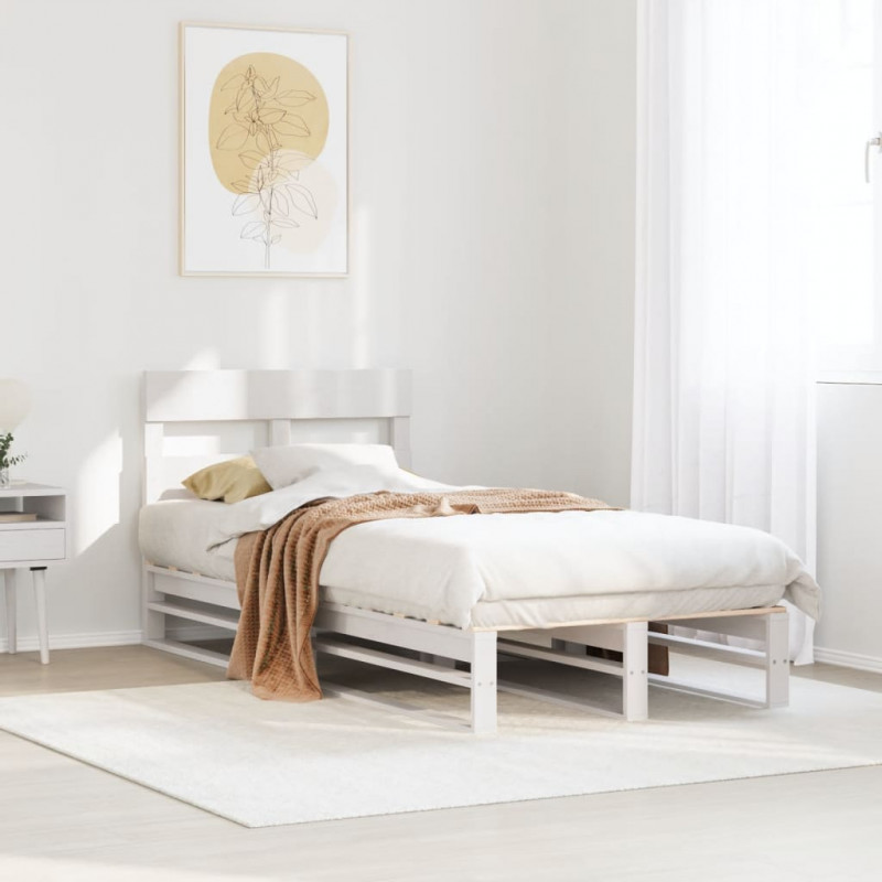Rama łóżka bez materaca, biała, 100x200 cm, lite drewno sosnowe