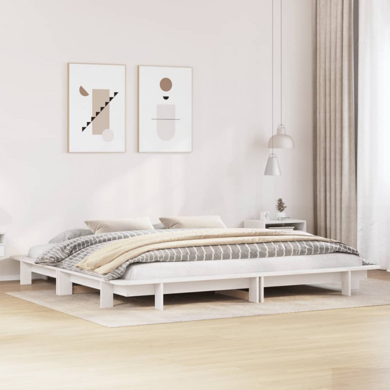 Łóżko bez materaca, białe, 200x200 cm, lite drewno sosnowe