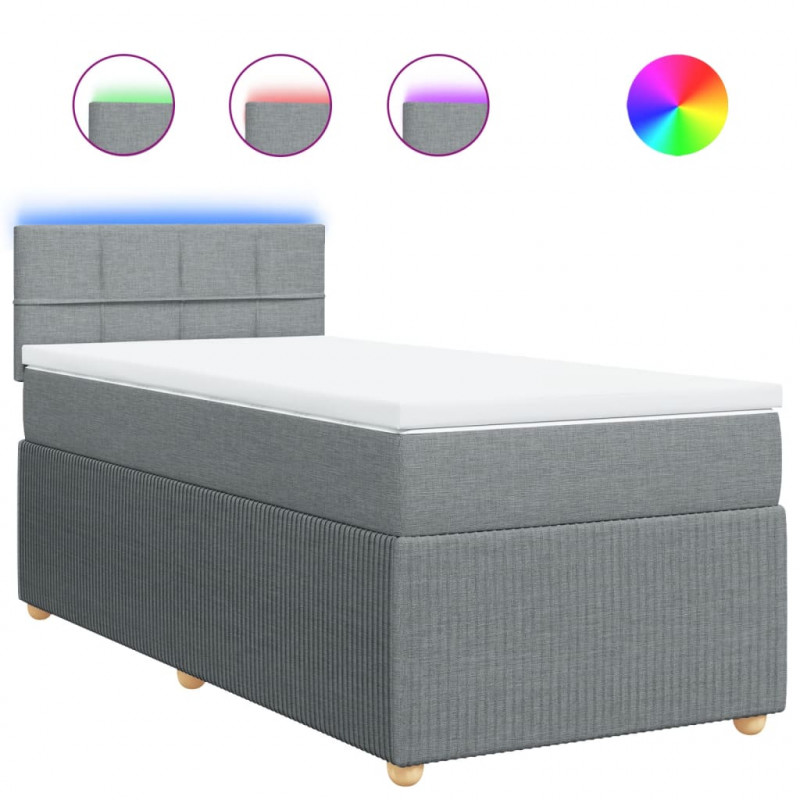 Łóżko kontynentalne z materacem, jasnoszare, tkanina, 90x190 cm