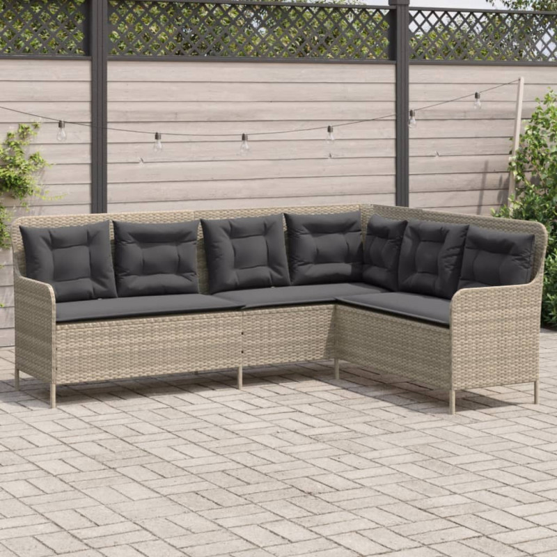Narożna sofa ogrodowa z poduszkami, jasnoszara, polirattan