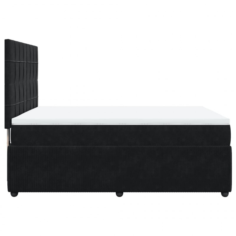 Łóżko kontynentalne z materacem, czarne, aksamit, 140x190 cm