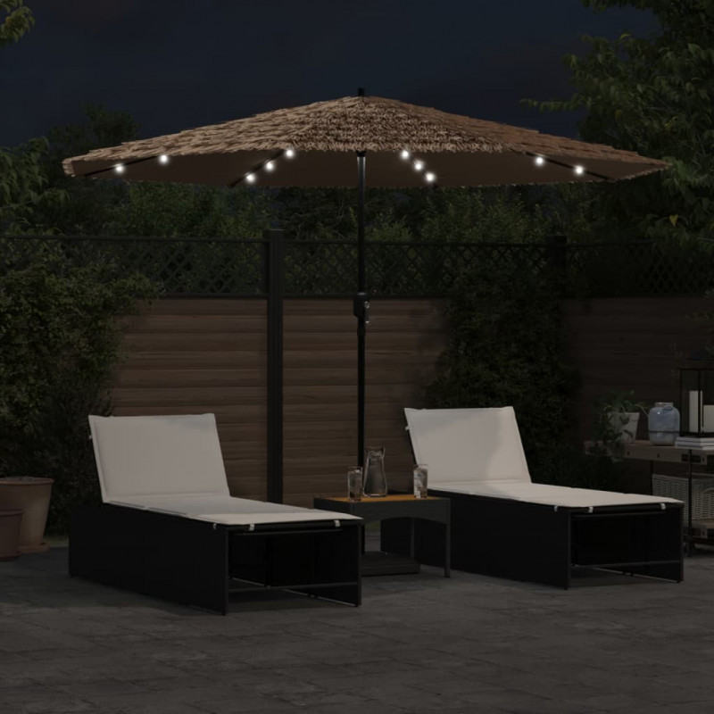 Parasol ogrodowy z LED, stalowy słupek, brązowy, 324x324x247 cm