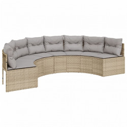 Sofa ogrodowa z poduszkami, półokrągła, beżowy rattan PE