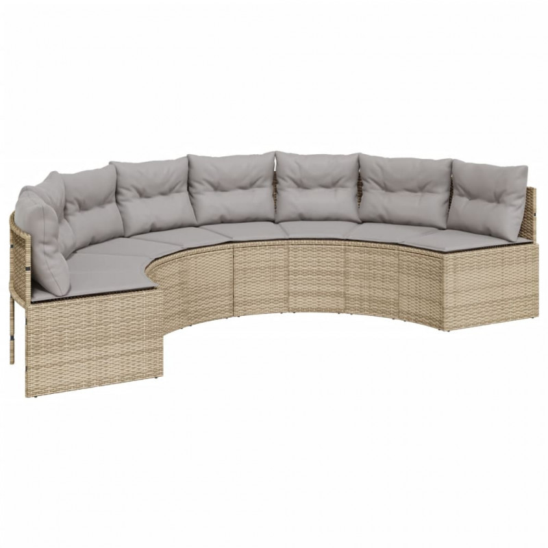 Sofa ogrodowa z poduszkami, półokrągła, beżowy rattan PE