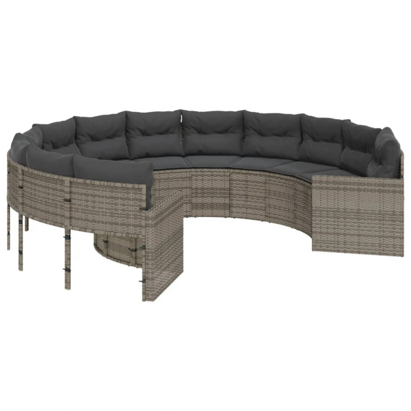 Sofa ogrodowa z poduszkami, okrągła, szary rattan PE