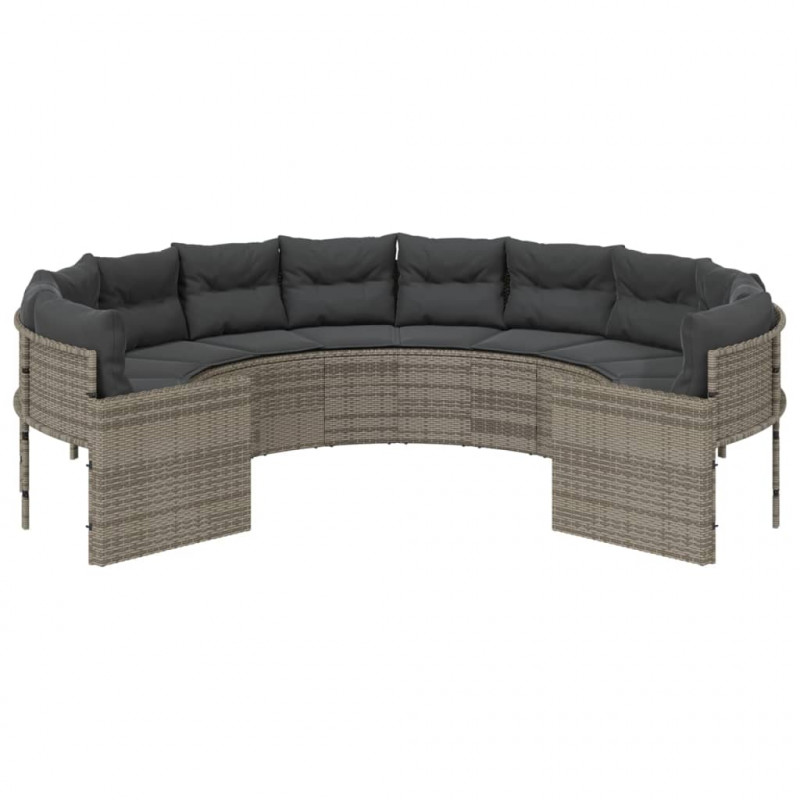 Sofa ogrodowa z poduszkami, okrągła, szary rattan PE