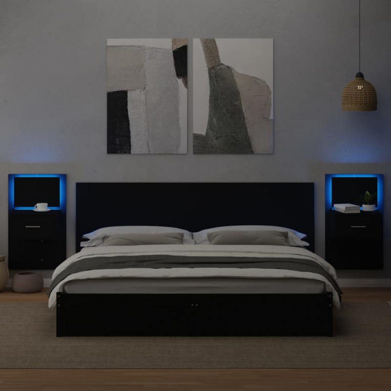 Wiszące szafki nocne z LED, 2 szt., czarne