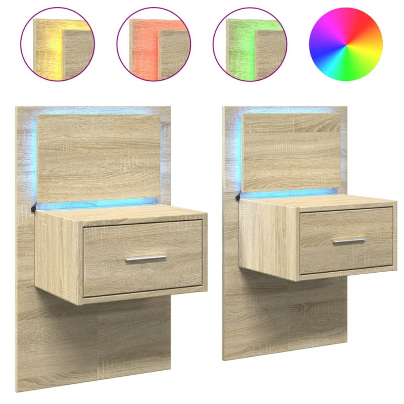 Wiszące szafki nocne z LED, 2 szt., dąb sonoma