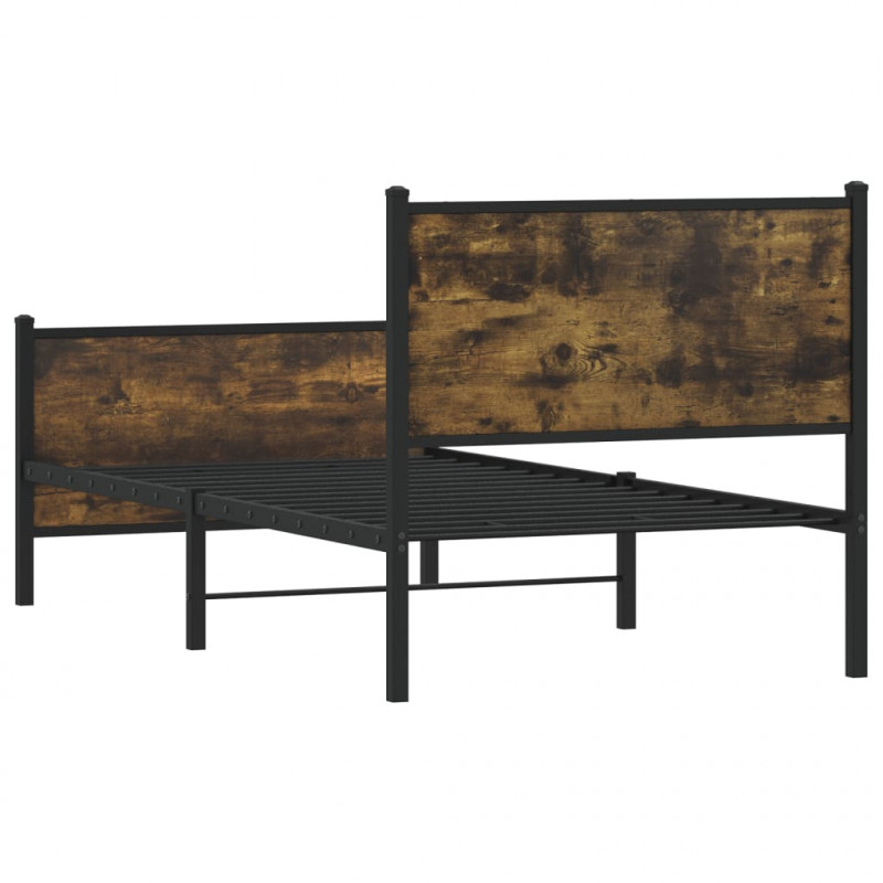 Metalowa rama łóżka, bez materaca, przydymiony dąb, 75x190 cm