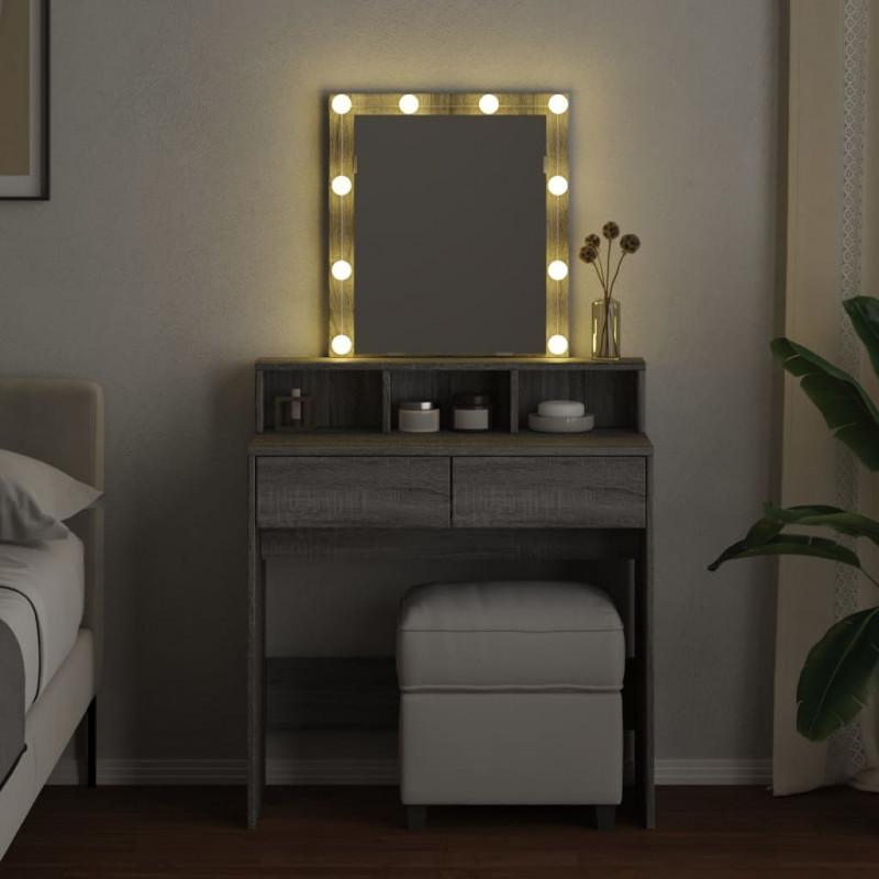 Toaletka z oświetleniem LED, szary dąb sonoma, 80x41x144,5 cm