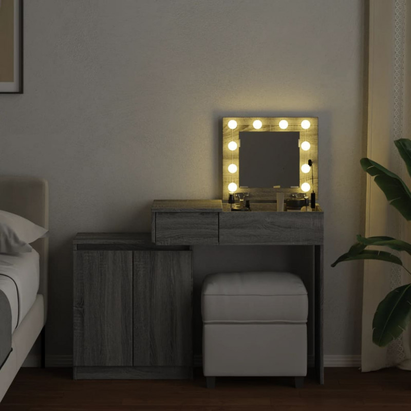 Toaletka z oświetleniem LED, szary dąb sonoma, 115x37x110,5 cm