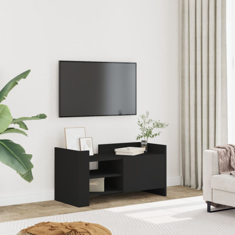 Szafka pod TV, czarna, 80x35x40 cm, materiał drewnopochodny