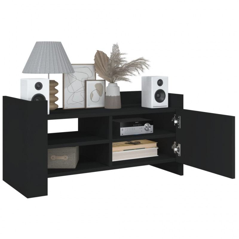 Szafka pod TV, czarna, 80x35x40 cm, materiał drewnopochodny