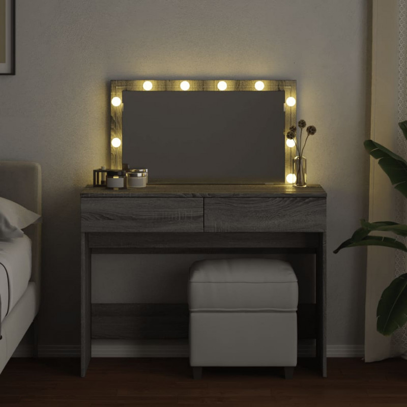 Toaletka z oświetleniem LED, szary dąb sonoma, 100x40x120 cm