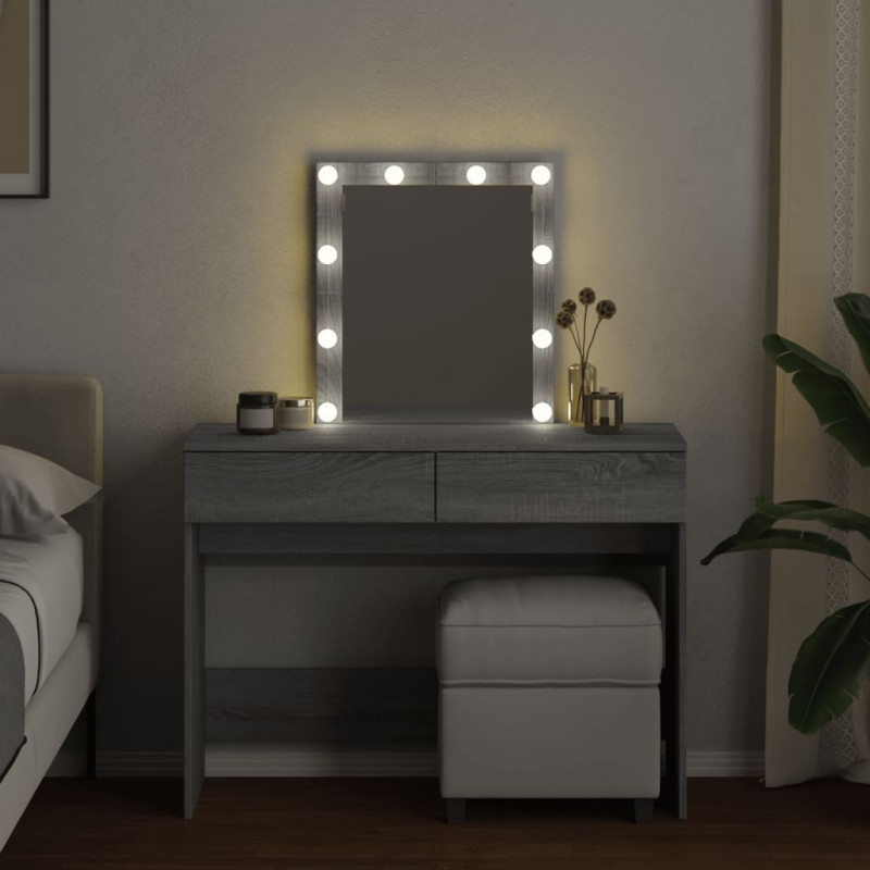 Toaletka z oświetleniem LED, szary dąb sonoma, 100x40x130 cm
