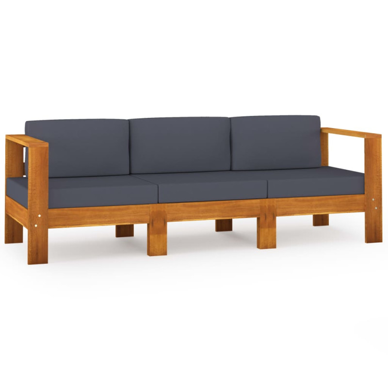 3-osobowa sofa ogrodowa z ciemnoszarymi poduszkami, akacjowa