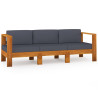 3-osobowa sofa ogrodowa z ciemnoszarymi poduszkami, akacjowa