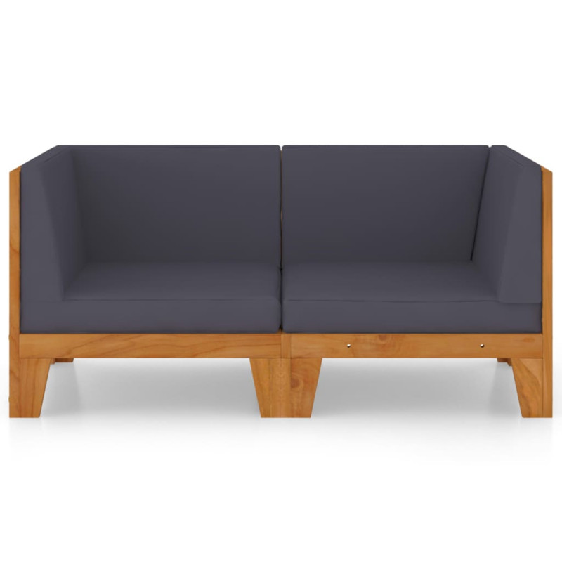 2-osobowa sofa z ciemnoszarymi poduszkami, drewno akacjowe