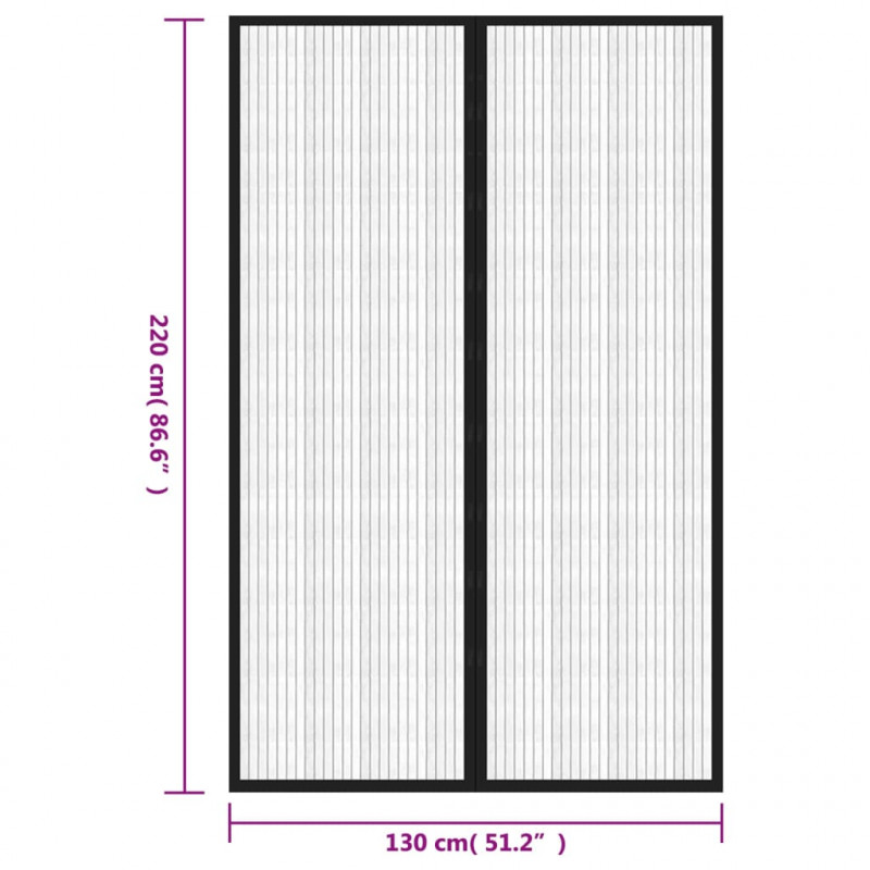 Moskitiera na drzwi z magnesami, 2 szt., czarna, 220x130 cm