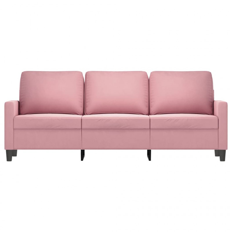 Sofa 3-osobowa, różowa, 180 cm, obita aksamitem