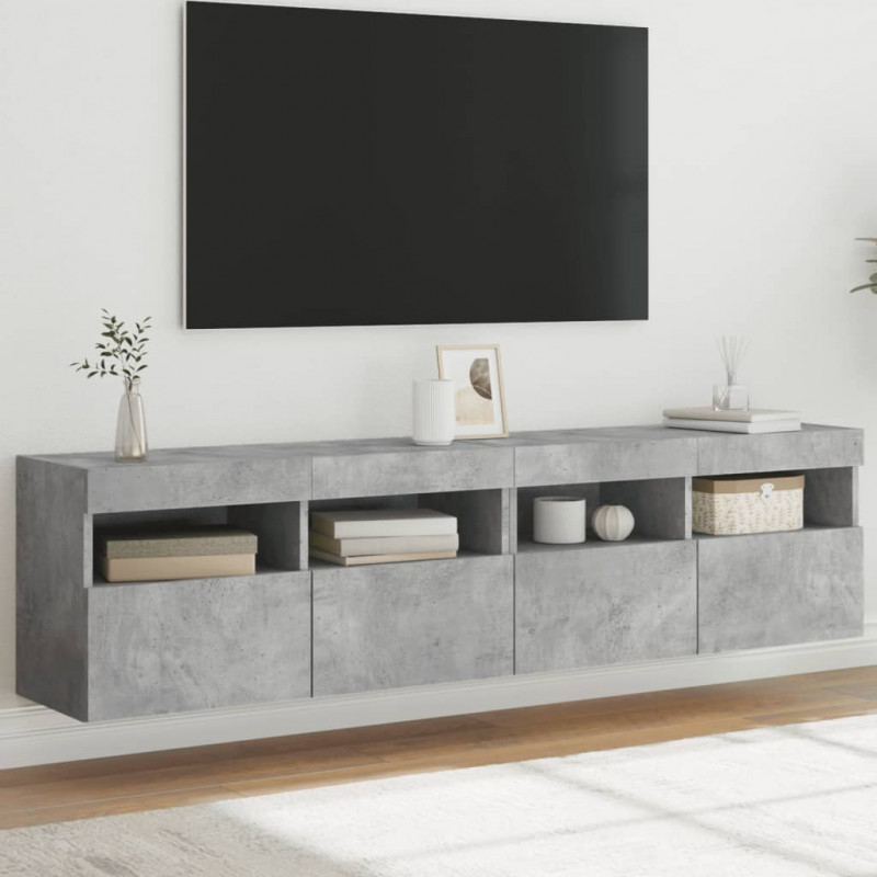 Ścienne szafki TV z LED, 2 szt., szarość betonu, 80x30x40 cm