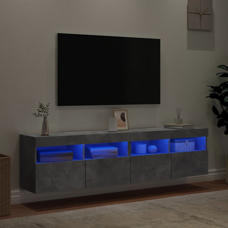 Ścienne szafki TV z LED, 2 szt., szarość betonu, 80x30x40 cm
