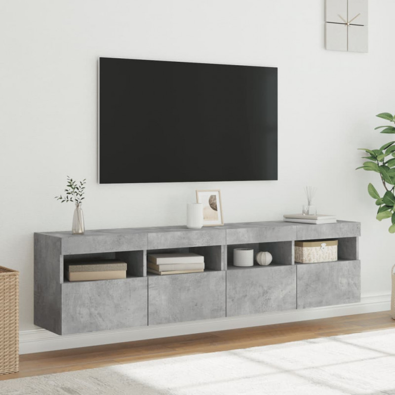Ścienne szafki TV z LED, 2 szt., szarość betonu, 80x30x40 cm