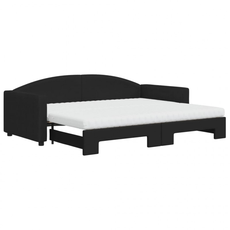 Sofa rozsuwana z materacami, czarna, 90x200 cm, tkanina