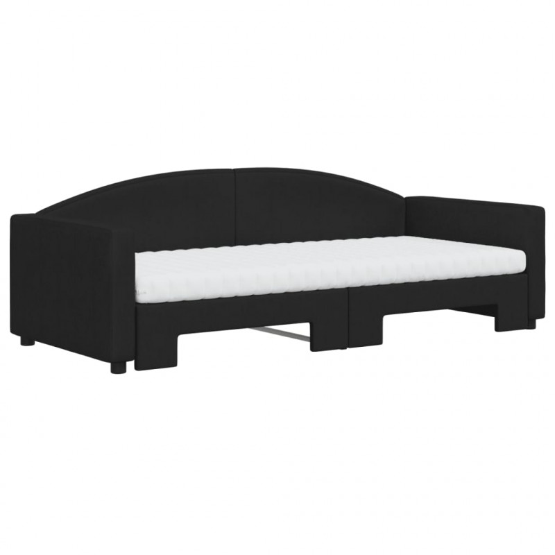 Sofa rozsuwana z materacami, czarna, 90x200 cm, tkanina