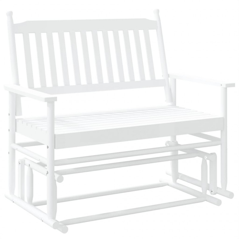 Ławka bujana, biała, 118x70x104,5 cm, lite drewno topolowe