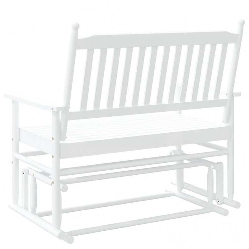 Ławka bujana, biała, 118x70x104,5 cm, lite drewno topolowe