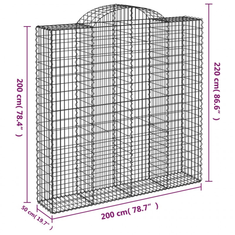 Kosze gabionowe, 14 szt, 200x50x200/220cm, galwanizowane żelazo
