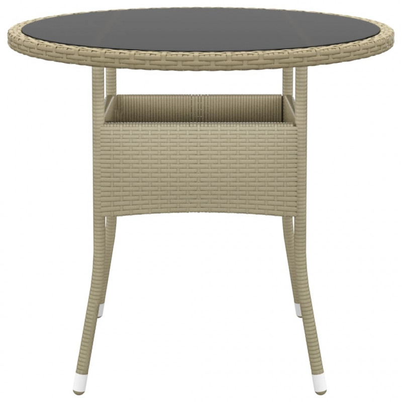 Stolik ogrodowy, Ø80x75 cm, szkło hartowane i rattan PE, beżowy