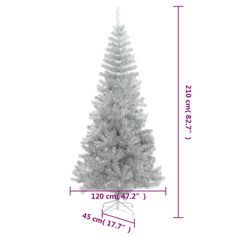 Sztuczna choinka ze stojakiem, srebrna, 210 cm, PET