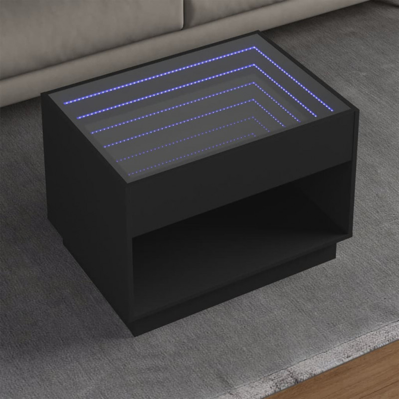 Stolik kawowy z LED Infinity, czarny, 70x50x50 cm