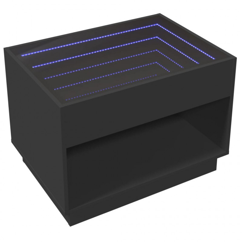 Stolik kawowy z LED Infinity, czarny, 70x50x50 cm
