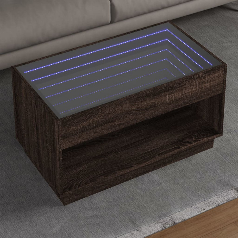 Stolik kawowy z LED Infinity, brązowy dąb, 90x50x50 cm