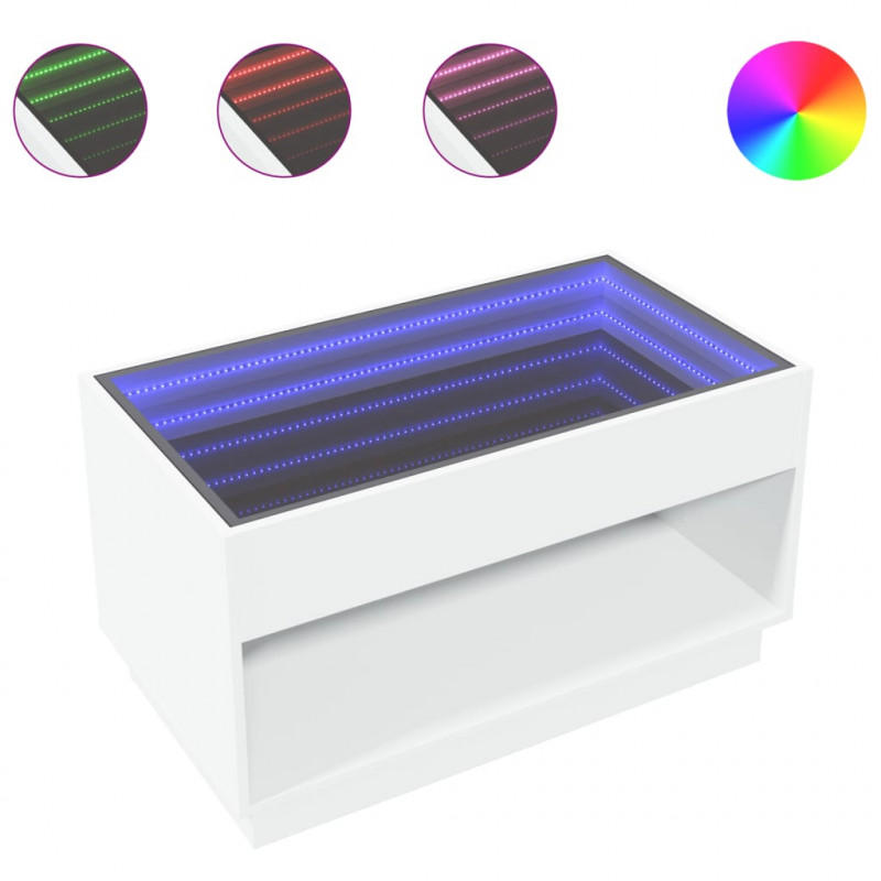 Stolik kawowy z LED Infinity, biały, 90x50x50 cm