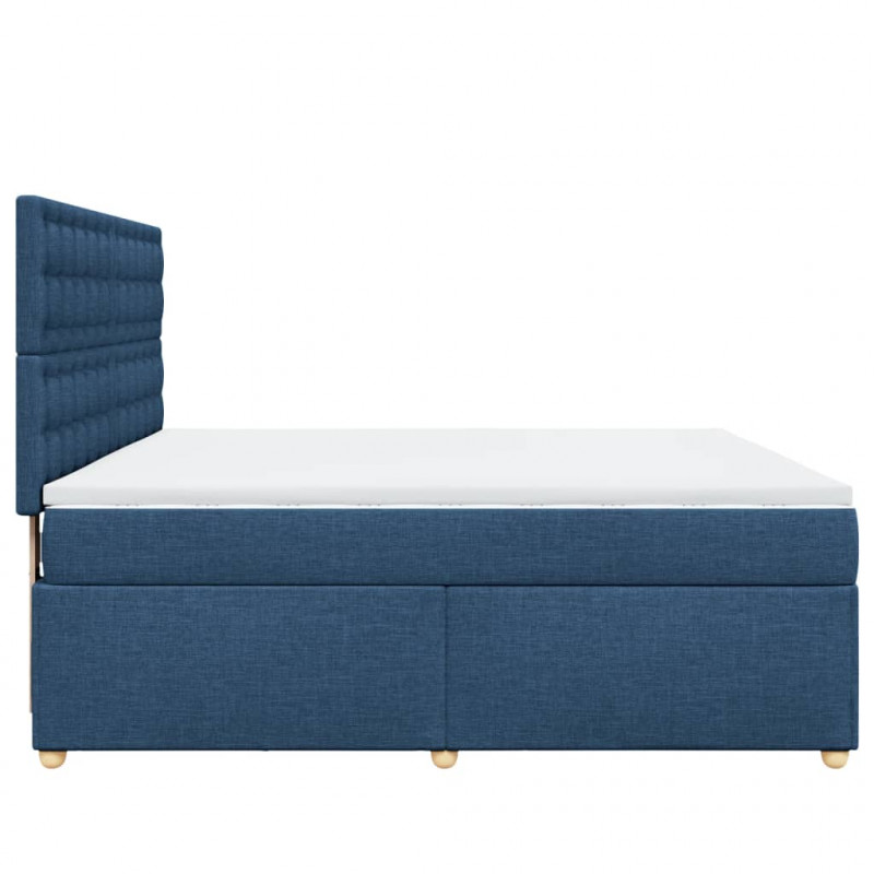 Łóżko kontynentalne z materacem, niebieskie, tkanina, 180x200cm