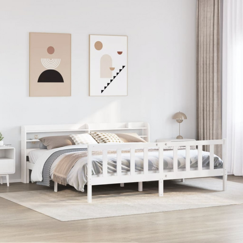 Łóżko bez materaca, białe, 200x200 cm, lite drewno sosnowe