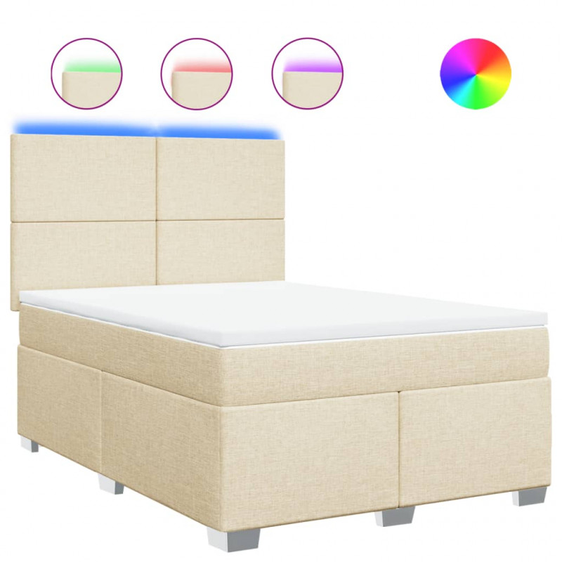 Łóżko kontynentalne z materacem, kremowe, tkanina, 140x200 cm