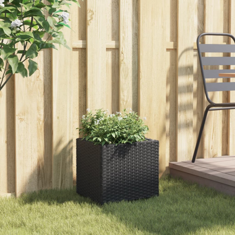 Donica ogrodowa, czarna, 36x30x32 cm, rattan PE