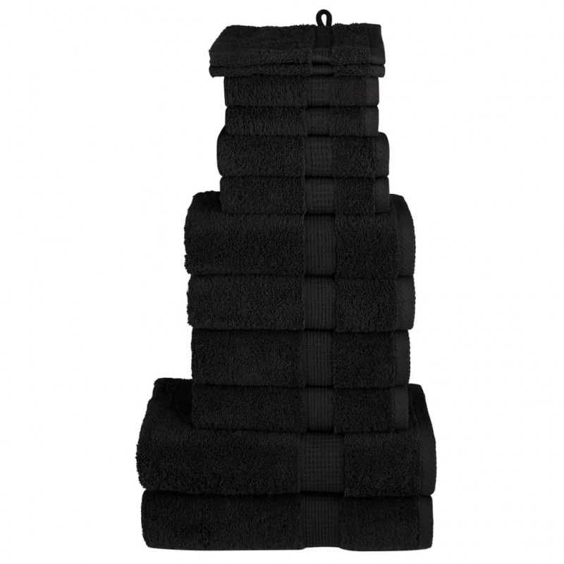 12-częściowy zestaw ręczników premium SOLUND, czarny, 600 g/cm²