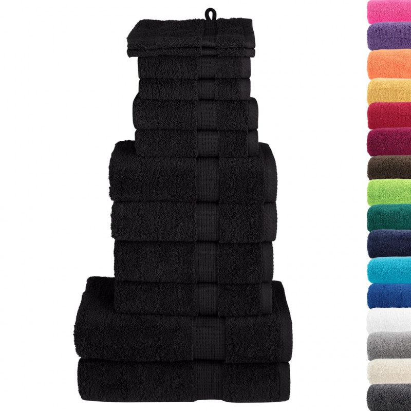 12-częściowy zestaw ręczników premium SOLUND, czarny, 600 g/cm²