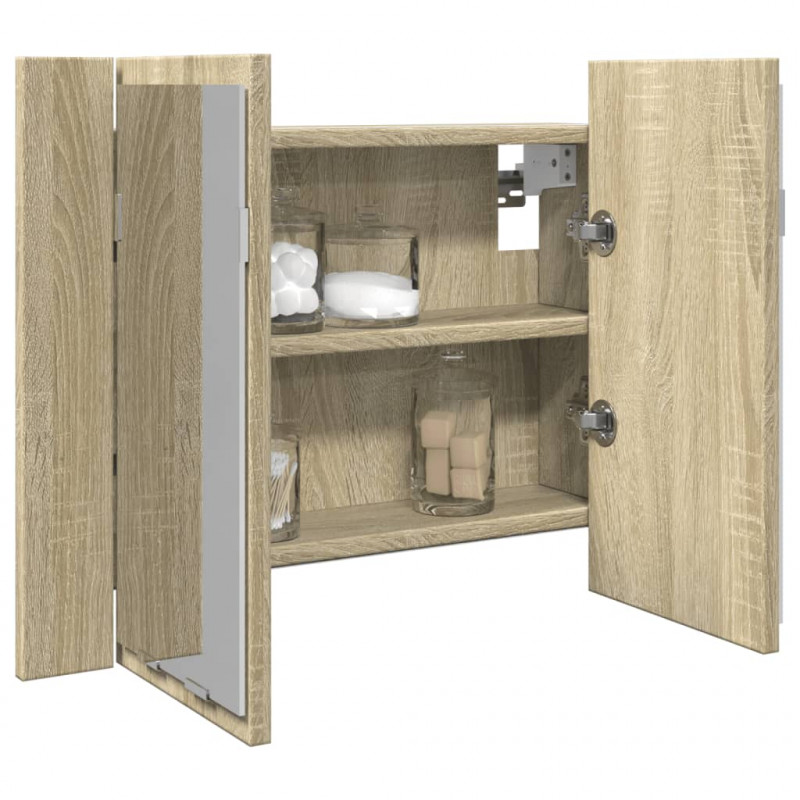 Szafka z lustrem i LED, dąb sonoma, 60x12x45 cm