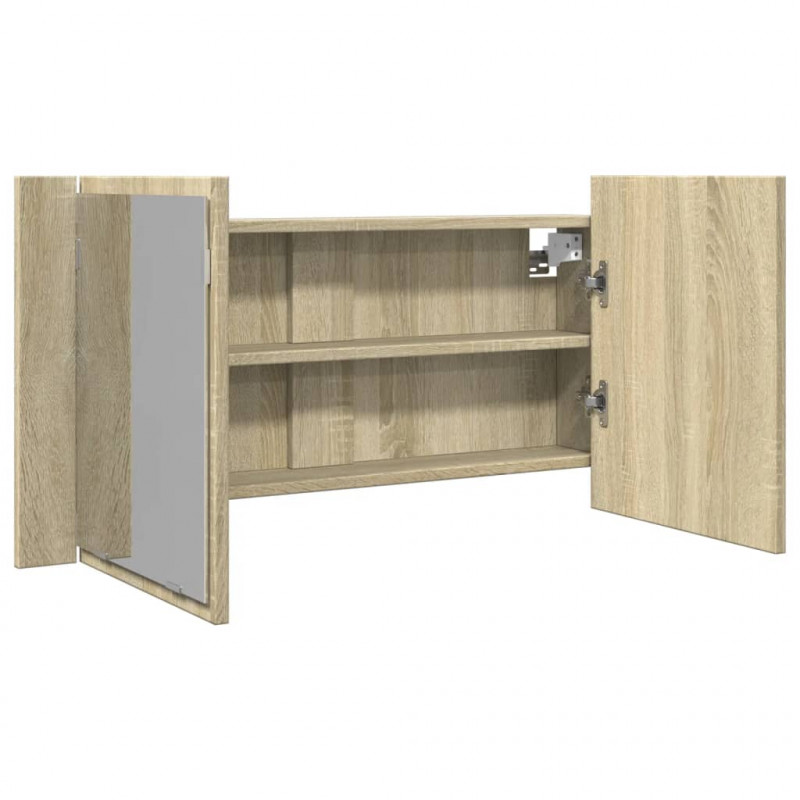 Szafka z lustrem i LED, dąb sonoma, 90x12x45 cm