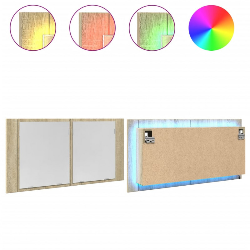 Szafka z lustrem i LED, dąb sonoma, 90x12x45 cm